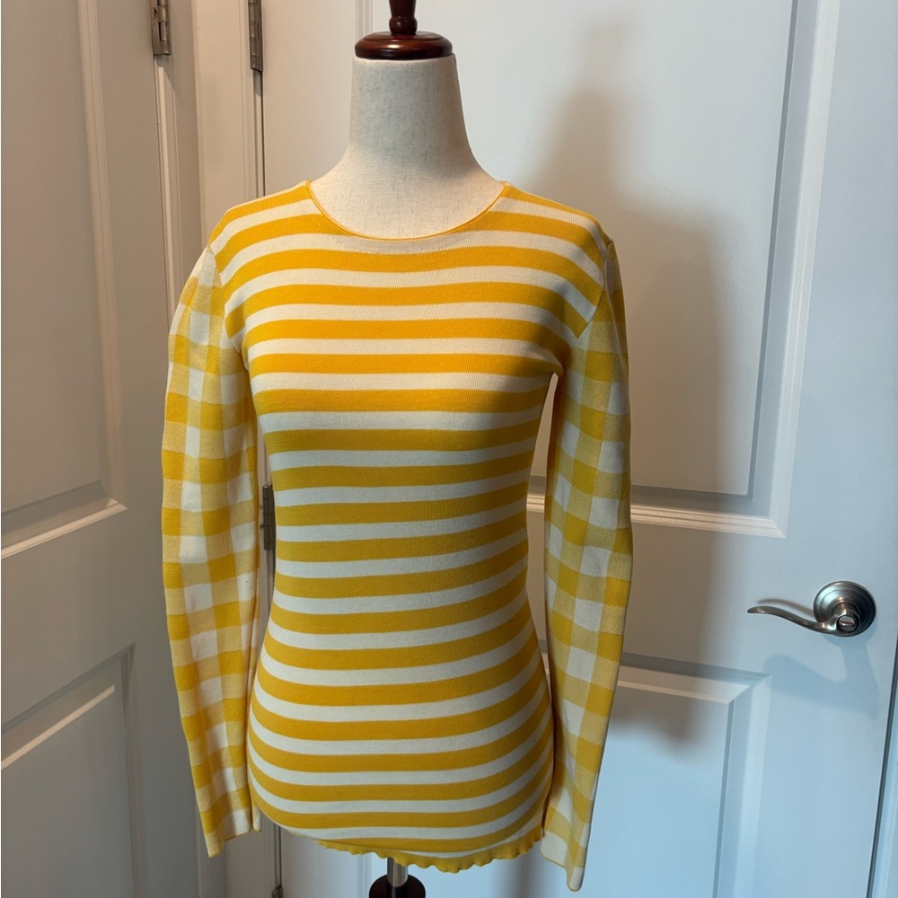 Stella McCartney Yellow and White Striped Long Sleeve Top